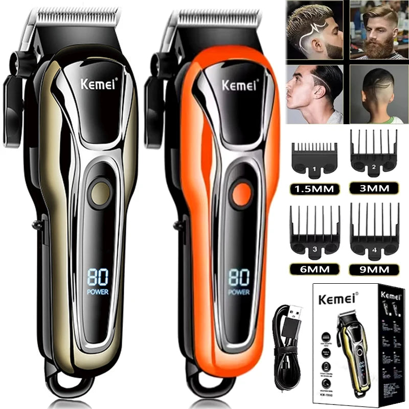 Kemei Professional Hair Clipper Electric Barber Clipper USB Rechargeable Hair Trimmer for Men  LCD Display Haircut Set KM-PG1990