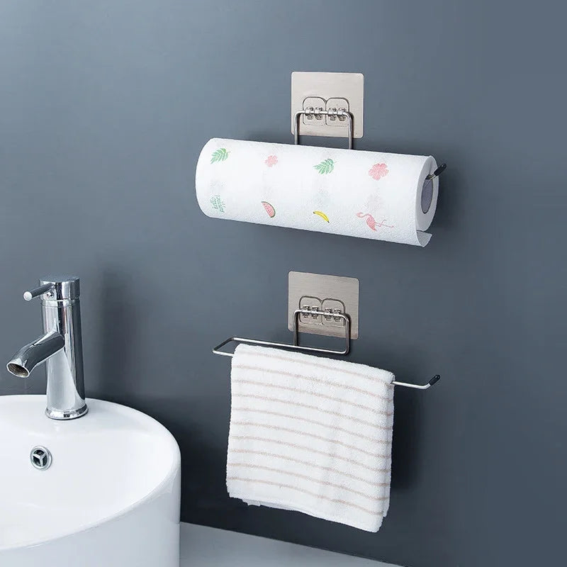 1PCS Kitchen Paper Towel Holder Adhesive Toilet Paper Rack Towel Hanger Tissue Dispenser Roll Napkin Cabinet Storage Accessories