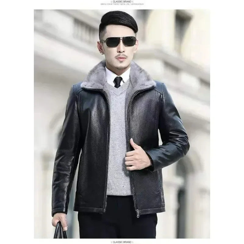 Leather Jacket Men Coats 2024 Brand High Quality PU Outerwear Men Business Winter Faux Fur Male Jacket Fleece