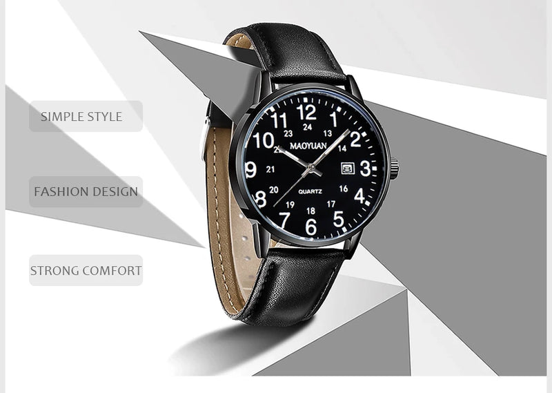 MAOYUAN 2025 New Top Men's Watch Calendar Sports Leisure Fashion Style Brown Black Leather Waterproof Quartz Watch