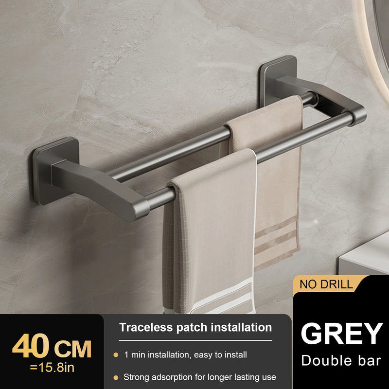 Bathroom Hand Towel Rack Towel Holder Wall Mount No Drill Mount 30/40/50cm Towel Bar Plastic ABS Double Bar 2 Tier Apartment