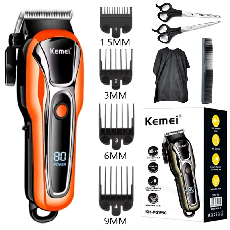 Kemei Professional Hair Clipper Electric Barber Clipper USB Rechargeable Hair Trimmer for Men  LCD Display Haircut Set KM-PG1990