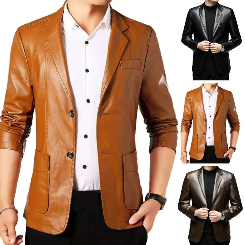Men Jacket with Button Decoration Stylish Lapel Collar Men's Jacket with Button Cuffs Pocket Faux for Outdoor for Extended