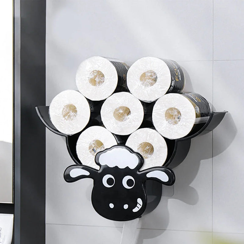 Wall Mounted Paper Storage & Organizer Sheep 7 Rolls Toilet Paper Stand Bathroom Decor Tissue Shelf Bathroom Decorative Hardware