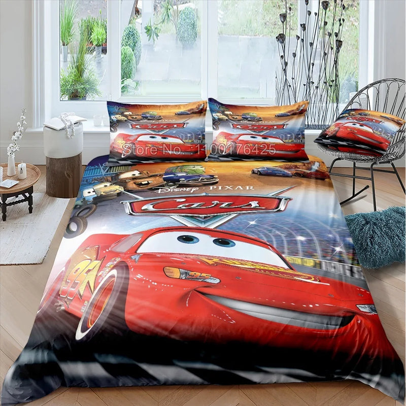 Cars Lightning McQueen Mater 3D Print Bedding Set Comforter Cover With Pillowcase Soft Duvet Cover Set for Children Boys Gift ﻿
