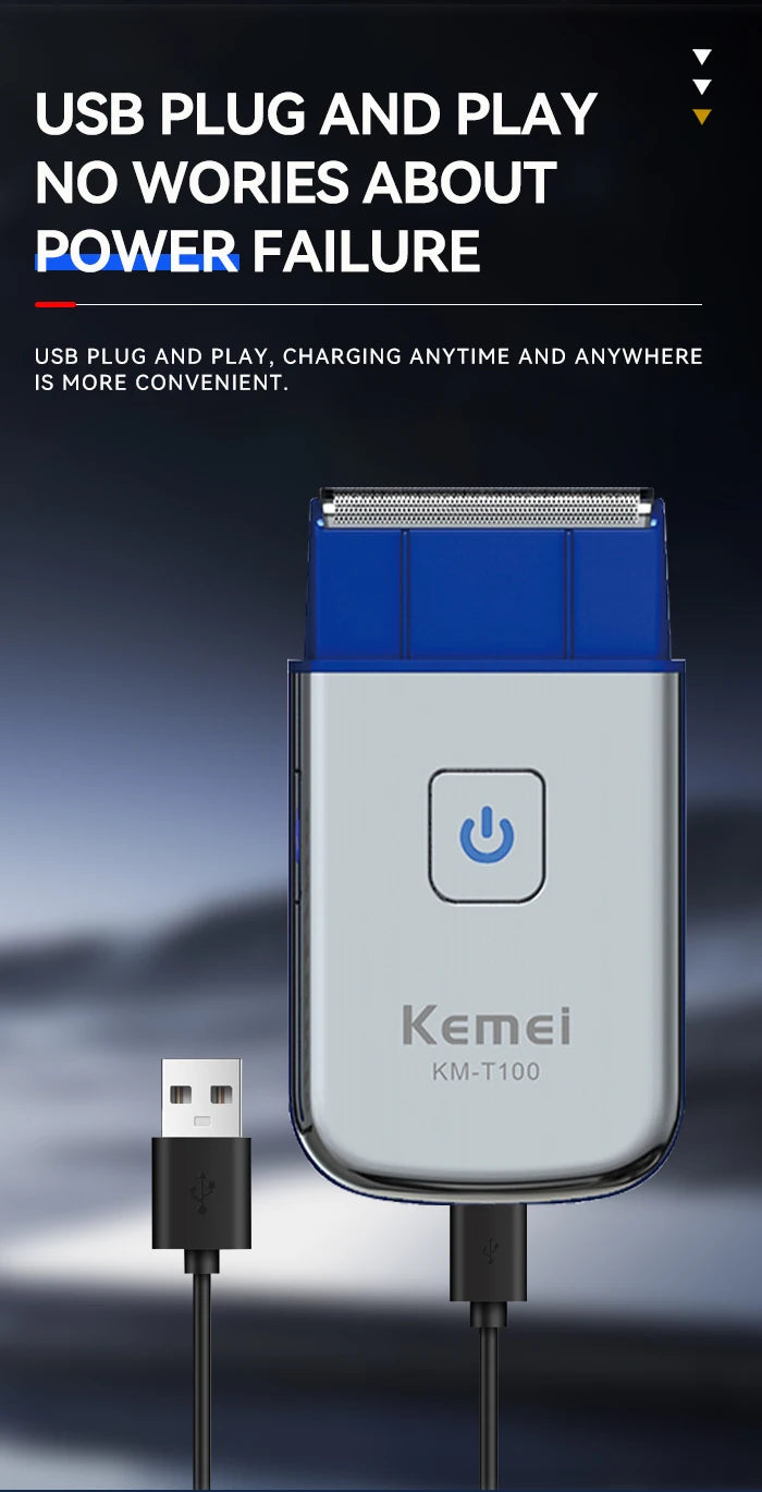 Kemei T100 Portable Travel Shaving Machine Men Beard Trimmer Mini Electric Shaver Rechargeable Foil Reciprocating Safety Razor