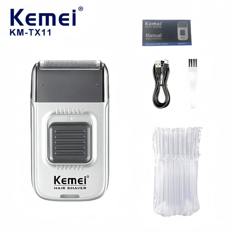 Kemei KM-TX11 Portable Electric Shaver – Reciprocating Blades,Arc-Shaped Foil,USB Rechargeable & Plug-in Dual Use, Beard Trimmer