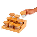 110ml 9 Pots Airtight Kit with Bamboo Lid and Bamboo Organizer Rack-Oikos