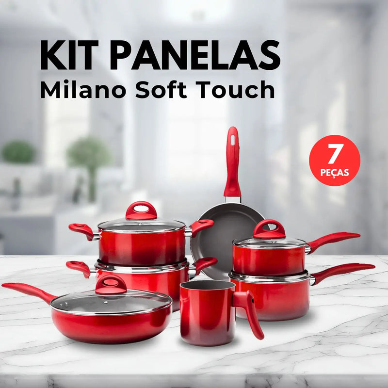 7 Pieces Set Cookware Set Milano Soft Touch Red Non-stick Aluminum Coating and Uniform Baking