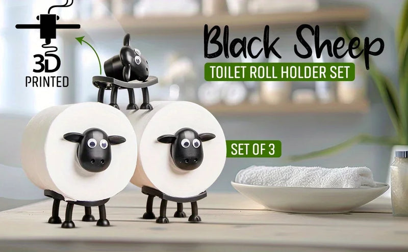 1pcs Sheep Toilet Roll Holder - Funny Toilet Paper Holder Free Standing Bathroom Set - 3D Printed Black Sheep Loo Roll Holder