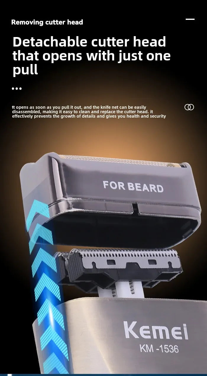 Kemei KM-1536 Men's Electric Shaver - Portable USB Rechargeable Trimmer,Waterproof Travel-Friendly with Reciprocating Razor Head