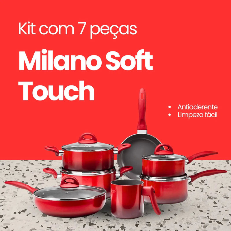 7 Pieces Set Cookware Set Milano Soft Touch Red Non-stick Aluminum Coating and Uniform Baking