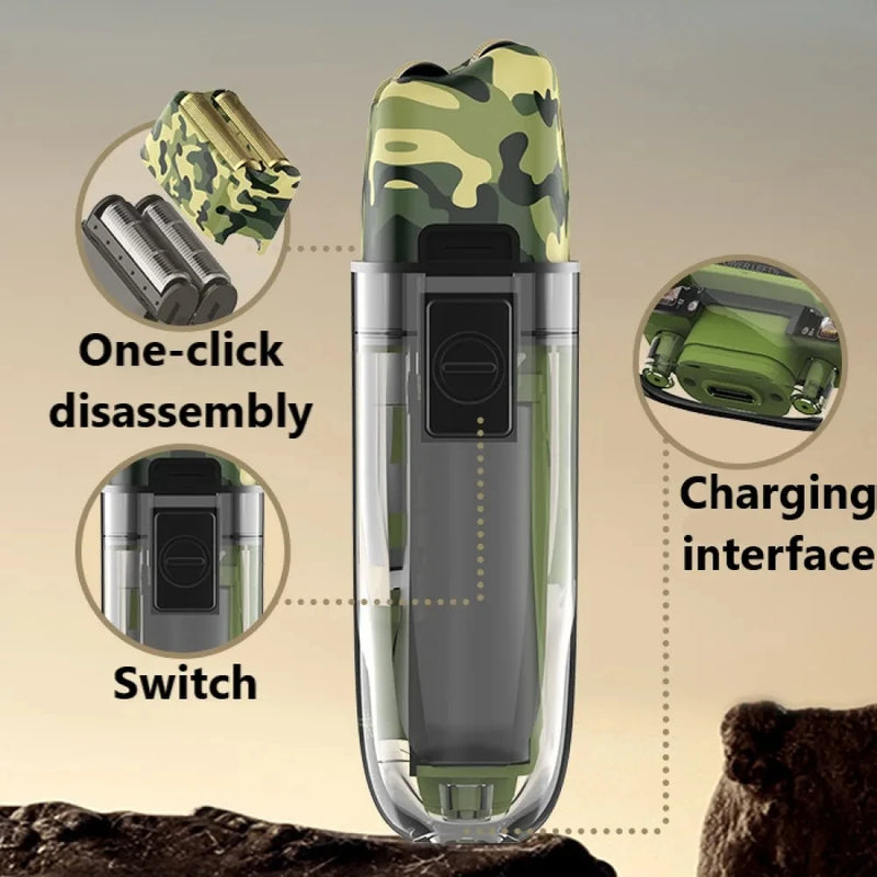 kemei km-TX7 Waterproof LCD Digital Display Razor USB Charging Camouflage Transparent Body Electric Shaver For Man