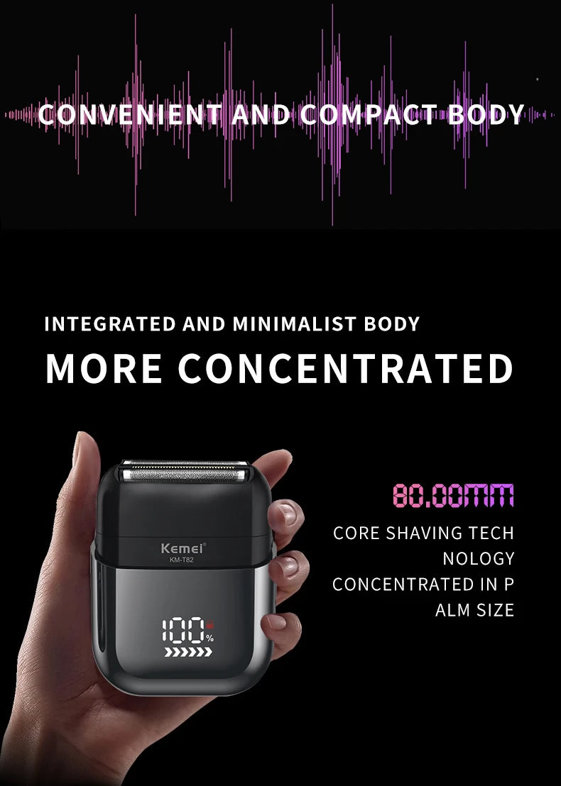 Kemei T82 Professional Waterproof Electric Shaver Rechargeable Shaving Machine for Men Digital Display Beard Trimmer Mini Razor