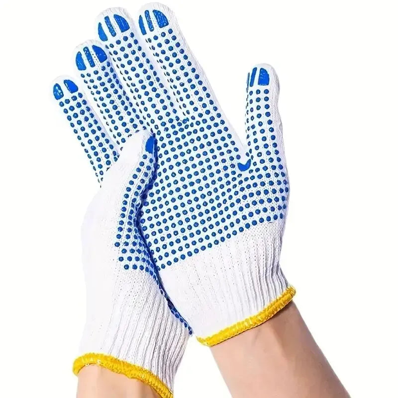 12 Pairs Work Gloves With Anti Slip Grip, PVC Dots Safety Cotton Protection ,For Painter, Mechanic Industrial Construction