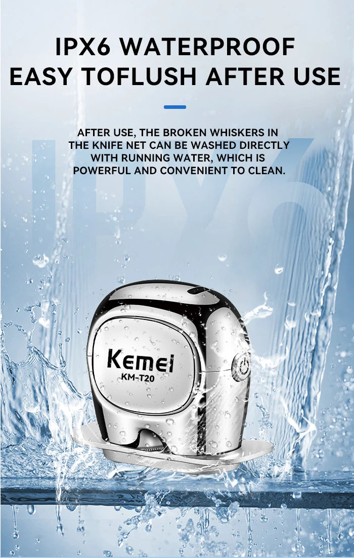 Kemei KM-T20 Mini Men Electric Shaver IPX6 Waterproof Travel Portable Beard Trimmer USB Charging Dry Or Wet Shaver Machine Razor