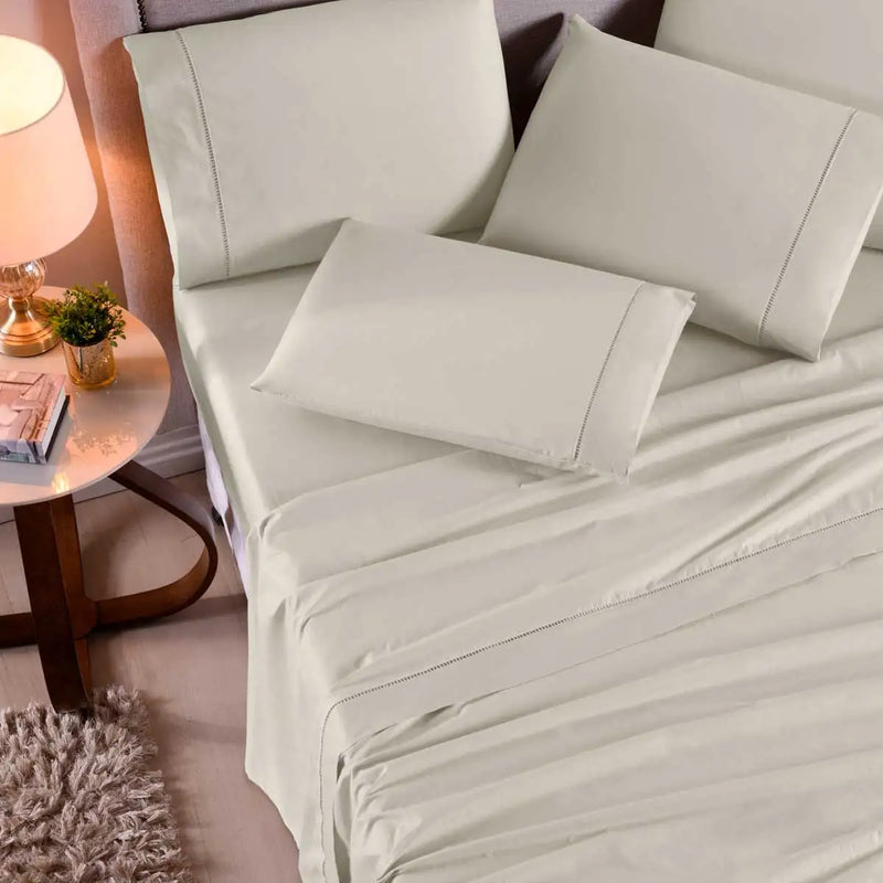 Queen Sheet Set 4 Pieces Cotton Percal 400 Yarn Soft Touch With Elastic