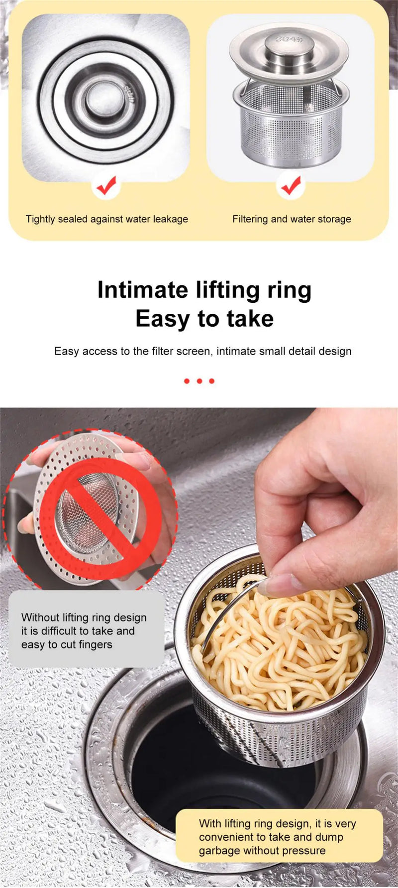 Stainless Steel Kitchen Sink Strainer Plug Close Hole Basin Sink Drain Filter Basket With Handle Drain Kitchen Accessories