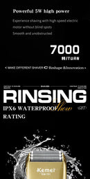 Kemei KM-T91 Reciprocating 3-Blade Electric Shaver with USB Charging, Metallic Finish, Men's Beard Trimmer