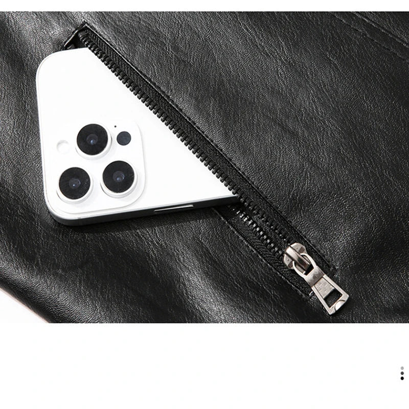 2025 new men's trendy coat leather jacket, PU jacket, black, light green optional, Asian size M-7XL