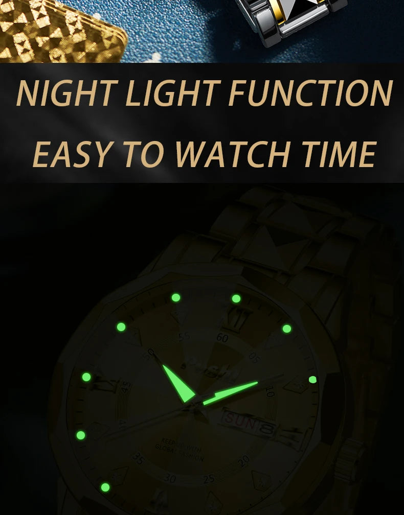 POSHI Men's Watch Date Week Fashion Watch Men Original Waterproof Non-mechanical Luminous Dual Calendar Quartz Wristwatch