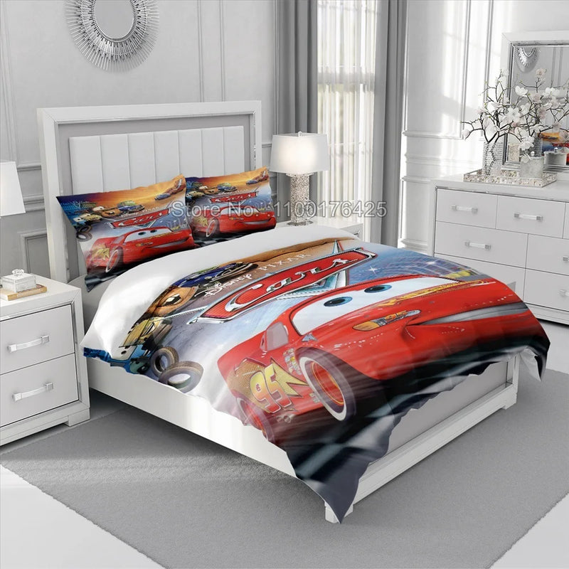 Cars Lightning McQueen Mater 3D Print Bedding Set Comforter Cover With Pillowcase Soft Duvet Cover Set for Children Boys Gift ﻿
