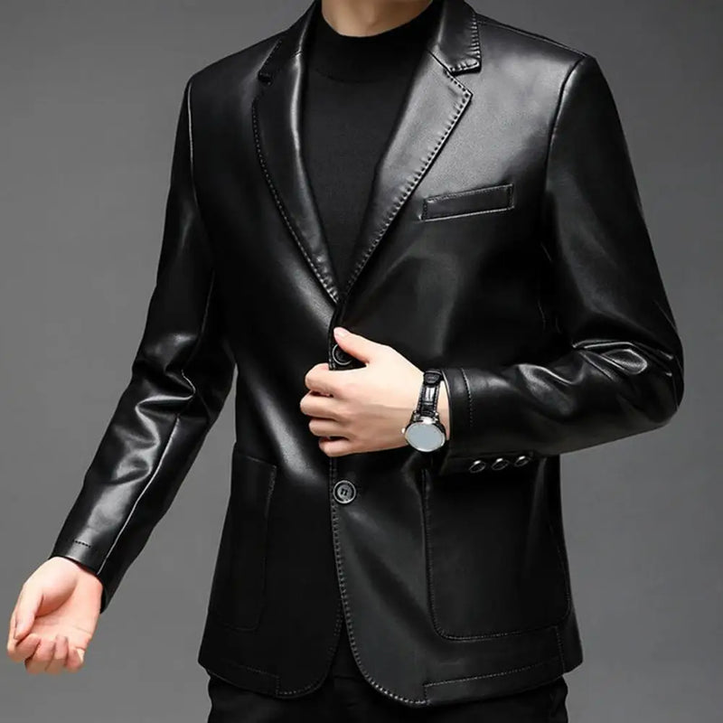 Men Jacket with Button Decoration Stylish Lapel Collar Men's Jacket with Button Cuffs Pocket Faux for Outdoor for Extended