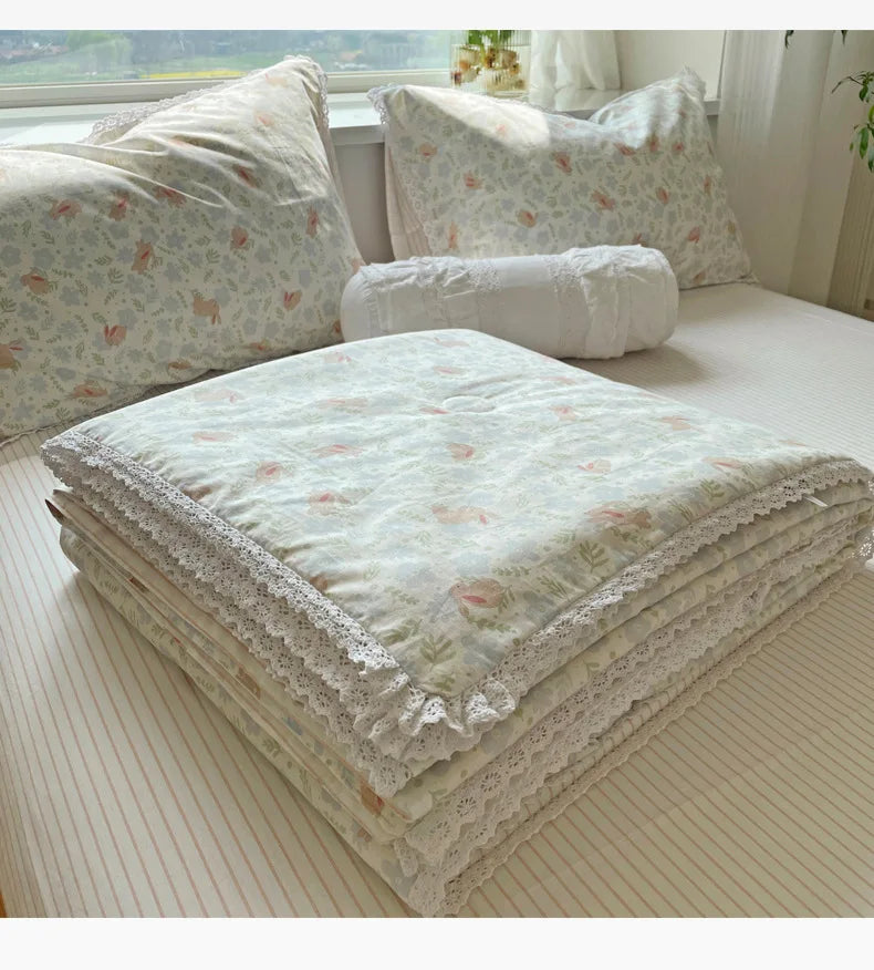 Pure Cotton Summer Cooling Duvet Four-Piece Set Lace Soybean Fiber Airable Cover