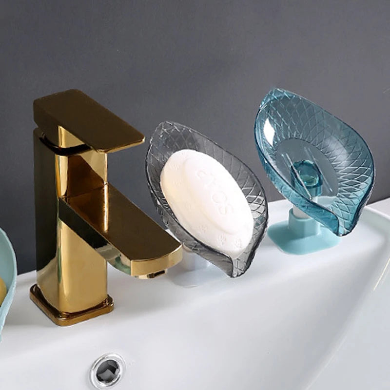 Bathroom Soap Holder Leaf Shape Dish Soap Kitchen Sponge Soap Box Storage Non-slip Drain Soap Case Container Bathroom accessorie