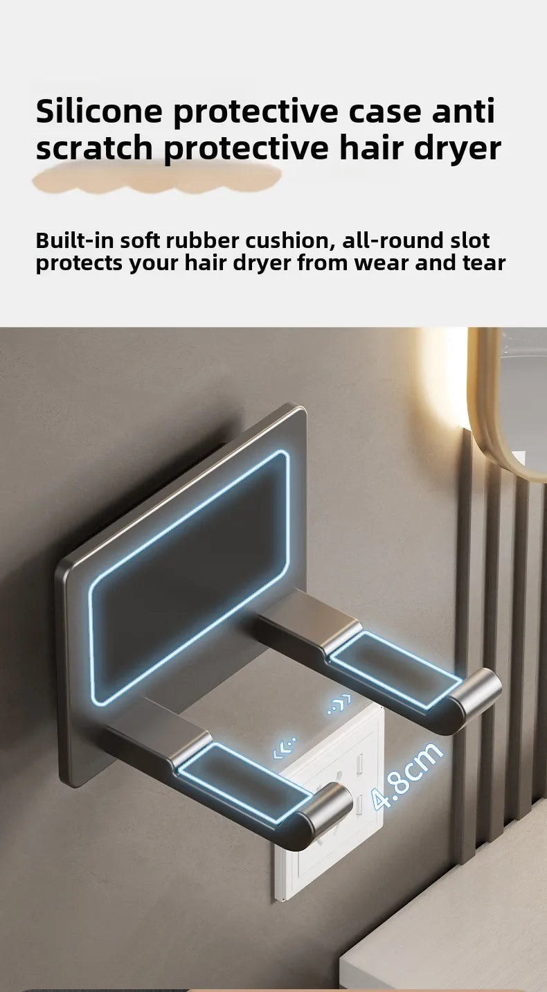 Suporte de secador de cabelo de parede compatível com organizador de metal com almofada antiderrapante, organizador de acessórios para prateleiras de banheiro de quarto