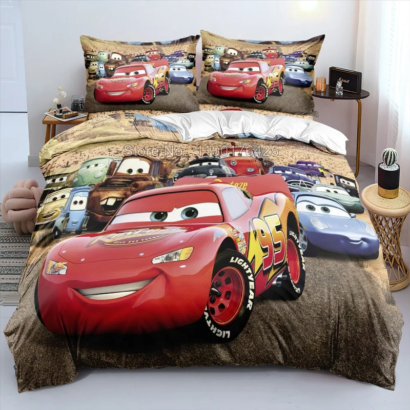 Cars Lightning McQueen Mater 3D Print Bedding Set Comforter Cover With Pillowcase Soft Duvet Cover Set for Children Boys Gift ﻿