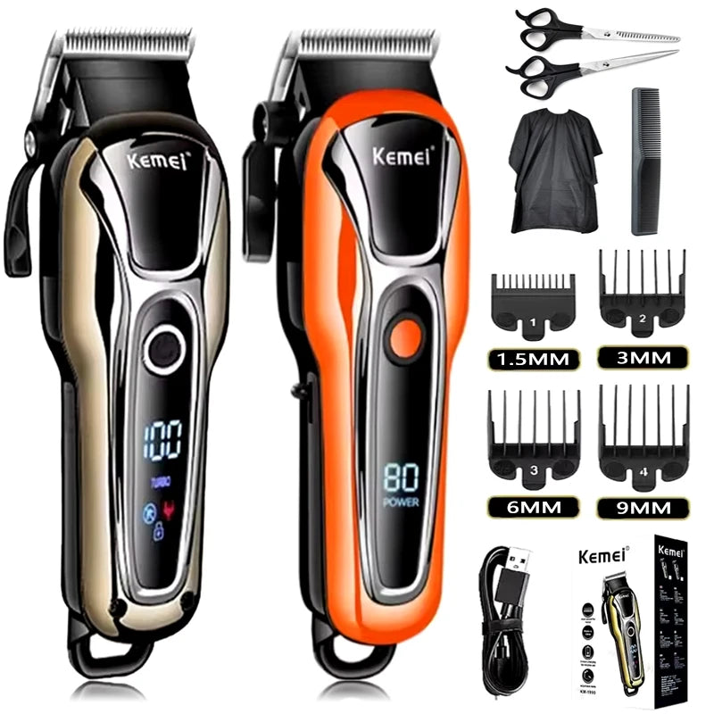 Kemei Professional Hair Clipper Electric Barber Clipper USB Rechargeable Hair Trimmer for Men  LCD Display Haircut Set KM-PG1990