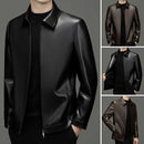 Long Sleeve Men Jacket Stylish Men's Faux Leather Jacket with Zipper Placket Lapel Collar Regular Fit Short Style for Casual