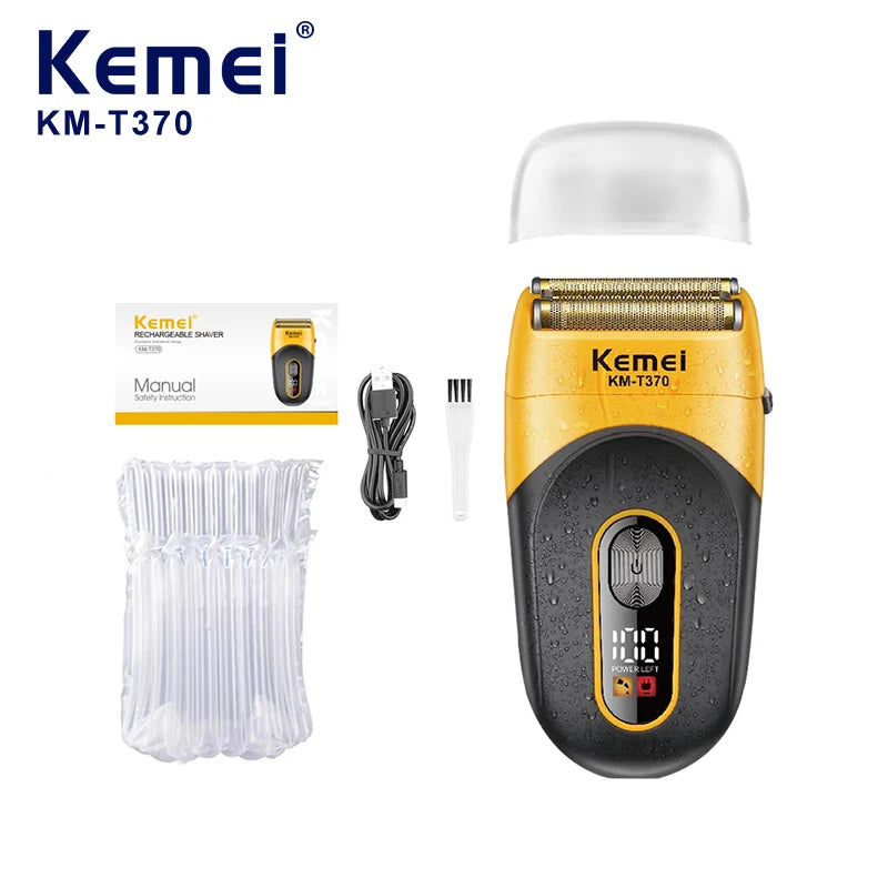 Kemei KM-T370 Shaving Machine Men Beard Trimmer Professional Waterproof Electric Foil Shaver Barber 3 Blades USB Charging Razor