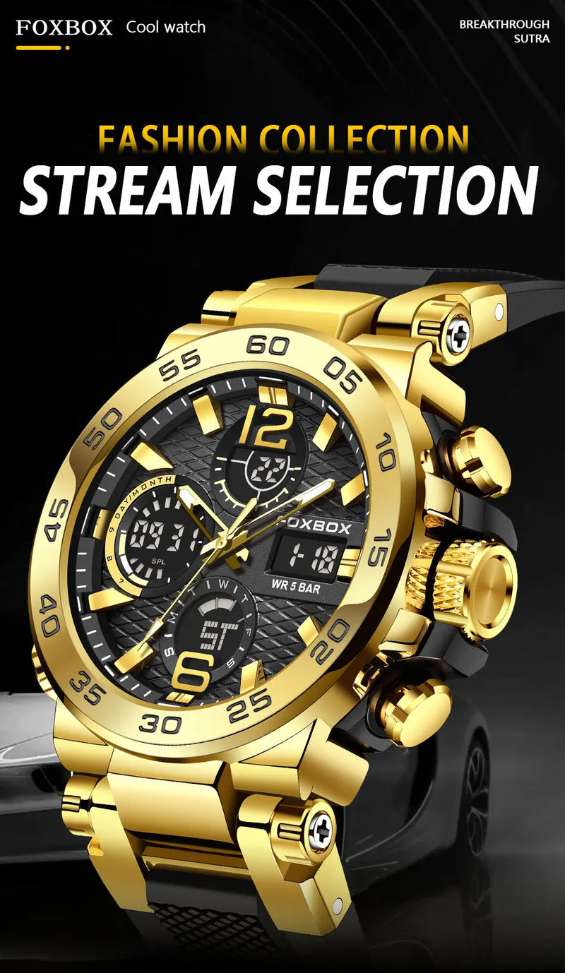 LIGE New Watches For Men 50M Waterproof Clock Alarm reloj hombre LCD Dual Display Wristwatch Quartz Military Sports Mens Watch