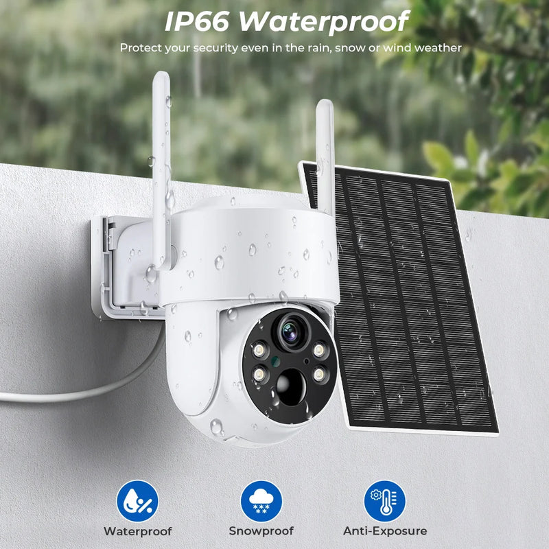 WiFi PTZ Camera Outdoor Wireless Solar IP Camera 4MP HD Built-in Battery Video Surveillance Camera Long Time Standby iCsee APP