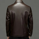 Long Sleeve Men Jacket Stylish Men's Faux Leather Jacket with Zipper Placket Lapel Collar Regular Fit Short Style for Casual