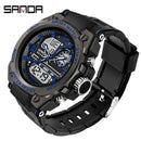 SANDA Men Sports Quartz Watches Dual Display LED Electronic Digital Wristwatches Waterproof Military Watch Relogios Masculino
