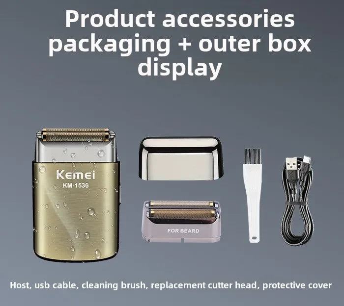 Kemei KM-1536 Men's Electric Shaver - Portable USB Rechargeable Trimmer,Waterproof Travel-Friendly with Reciprocating Razor Head