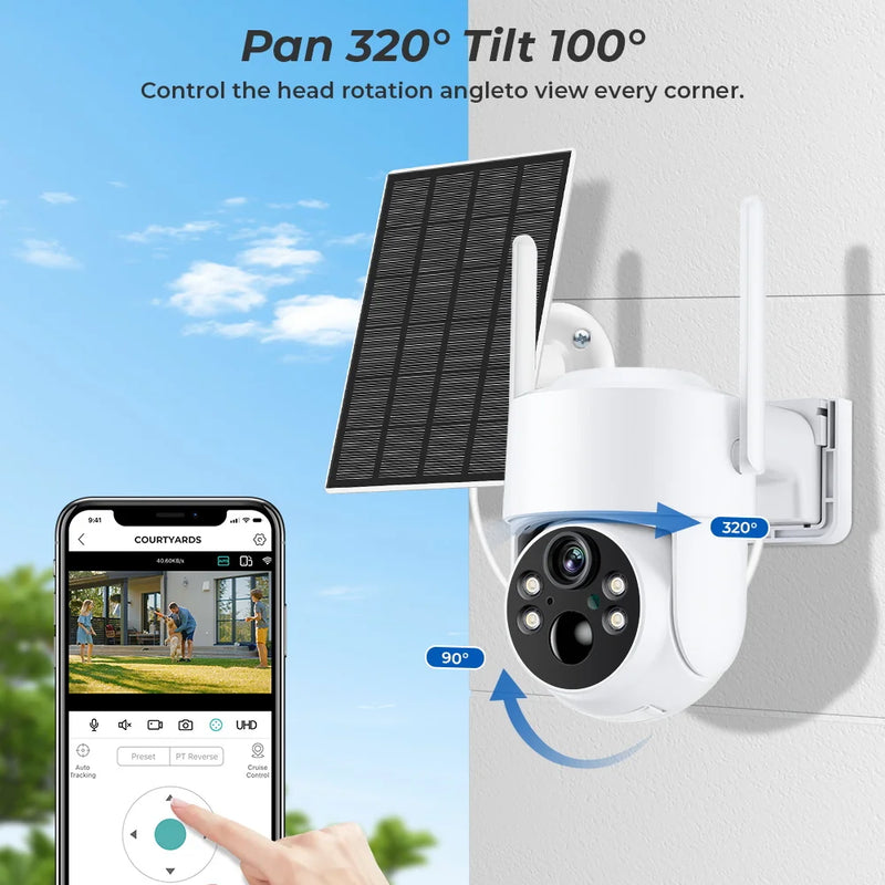 WiFi PTZ Camera Outdoor Wireless Solar IP Camera 4MP HD Built-in Battery Video Surveillance Camera Long Time Standby iCsee APP